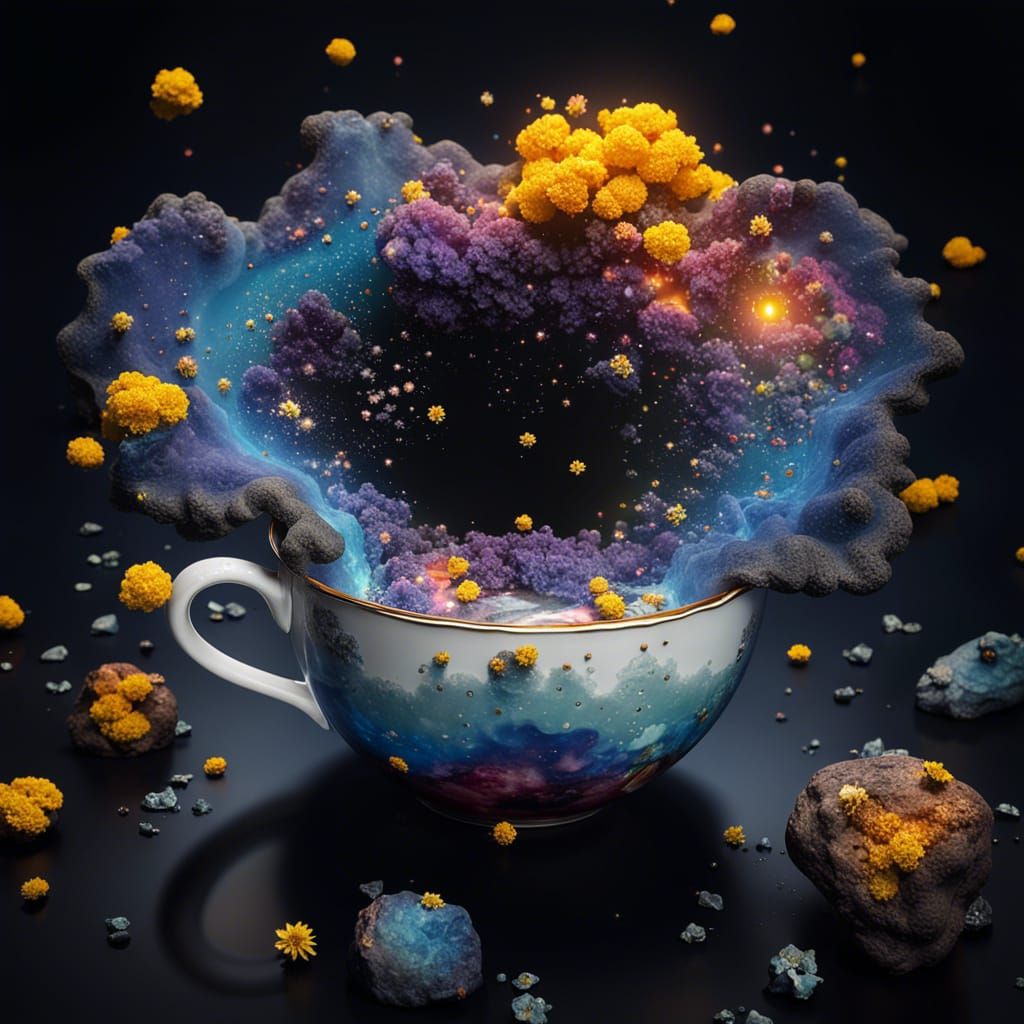Cosmic Teacup: Ghibli-Inspired Space Art