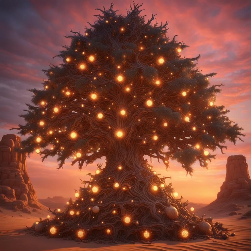 Christmas Tree in Desert at Dusk: Matte Painting