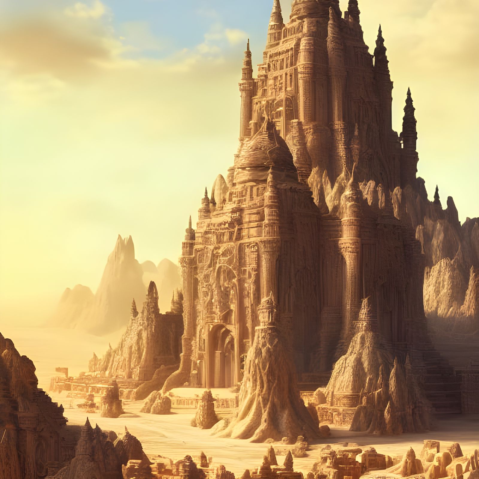 Hyperrealistic Desert Temple in Detailed Matte Painting
