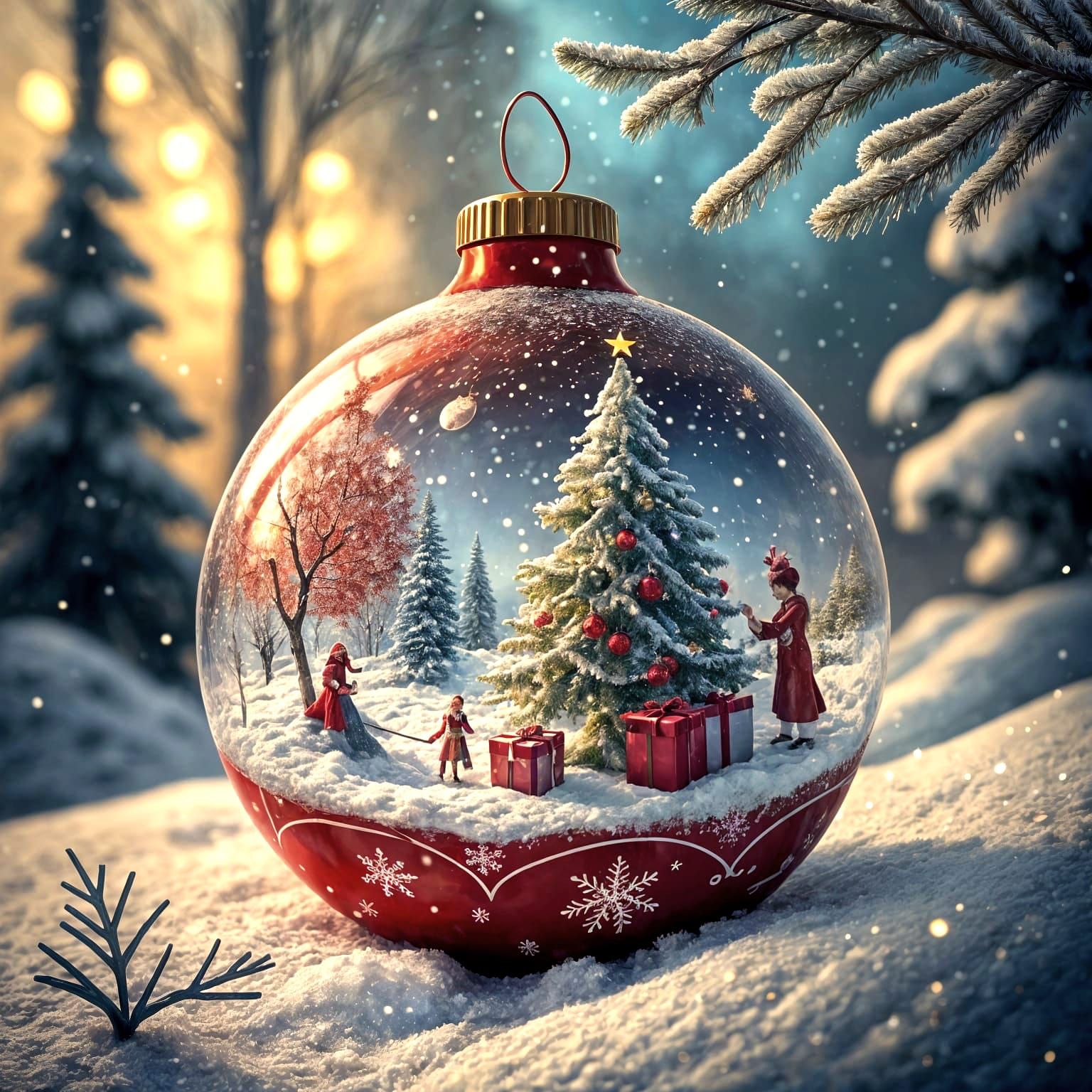 Whimsical Winter Scene in Glass Globe