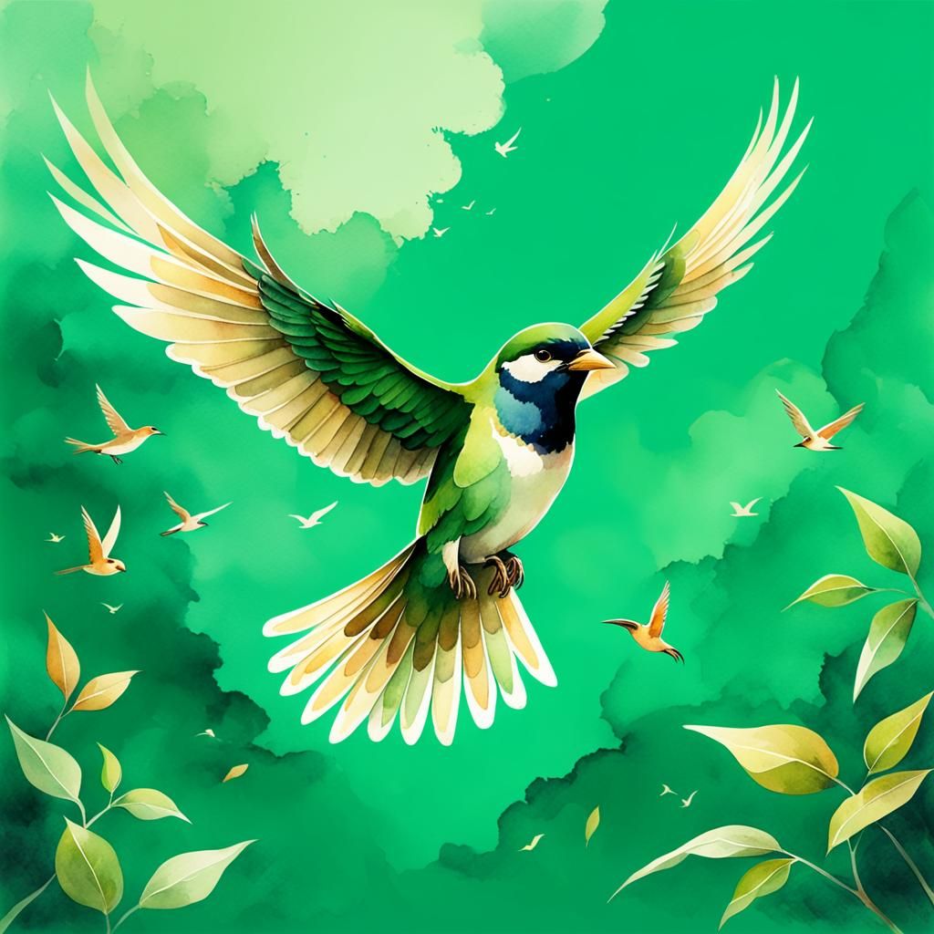 Watercolor Bird in Flight: Romantic Illustration