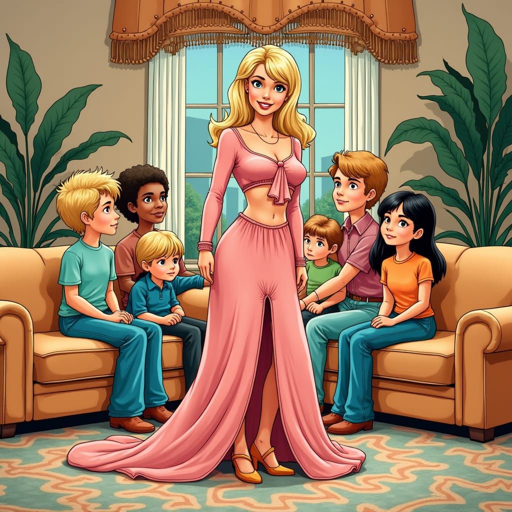 Jeannie and the Brady Bunch in Schulz Style