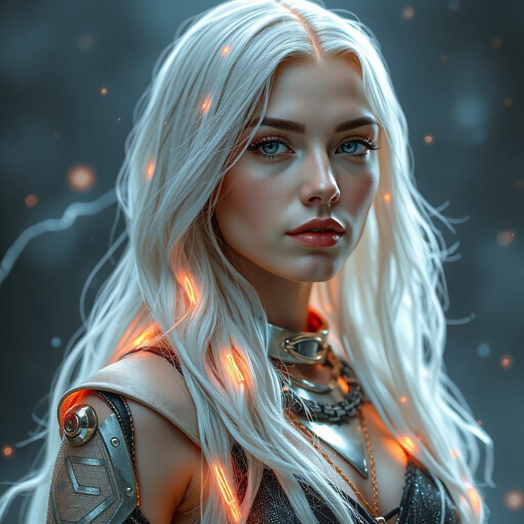 Electrifying Woman With Glowing Circuit Hair