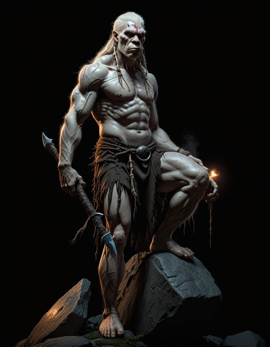 Savage Albino Warrior Stands Tall in Dark Fantasy