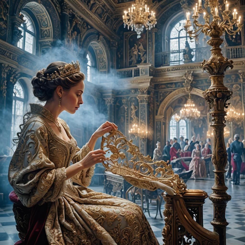 Renaissance Queen Portrait with Filigree Gown