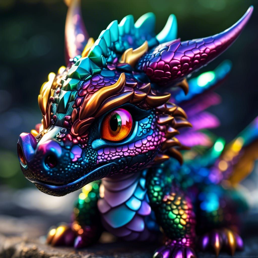 Colorful Chibi Dragon in Hyperrealistic Style