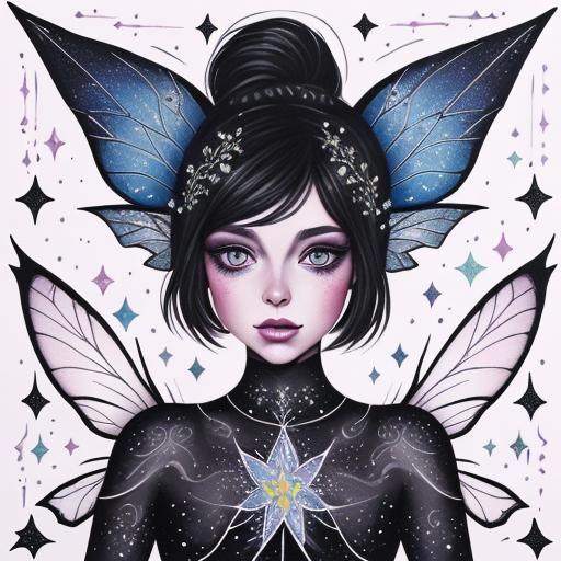 (Lora : Sparkle) beautiful face, Black Acid ink, Adorable wo...