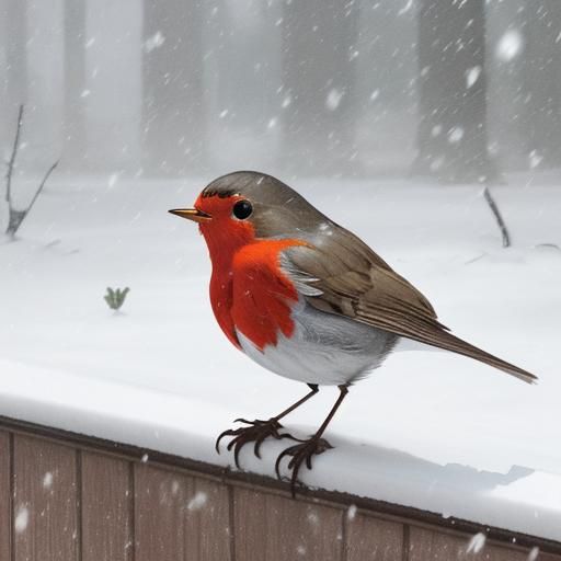 Robin Redbreast in Winter Snow