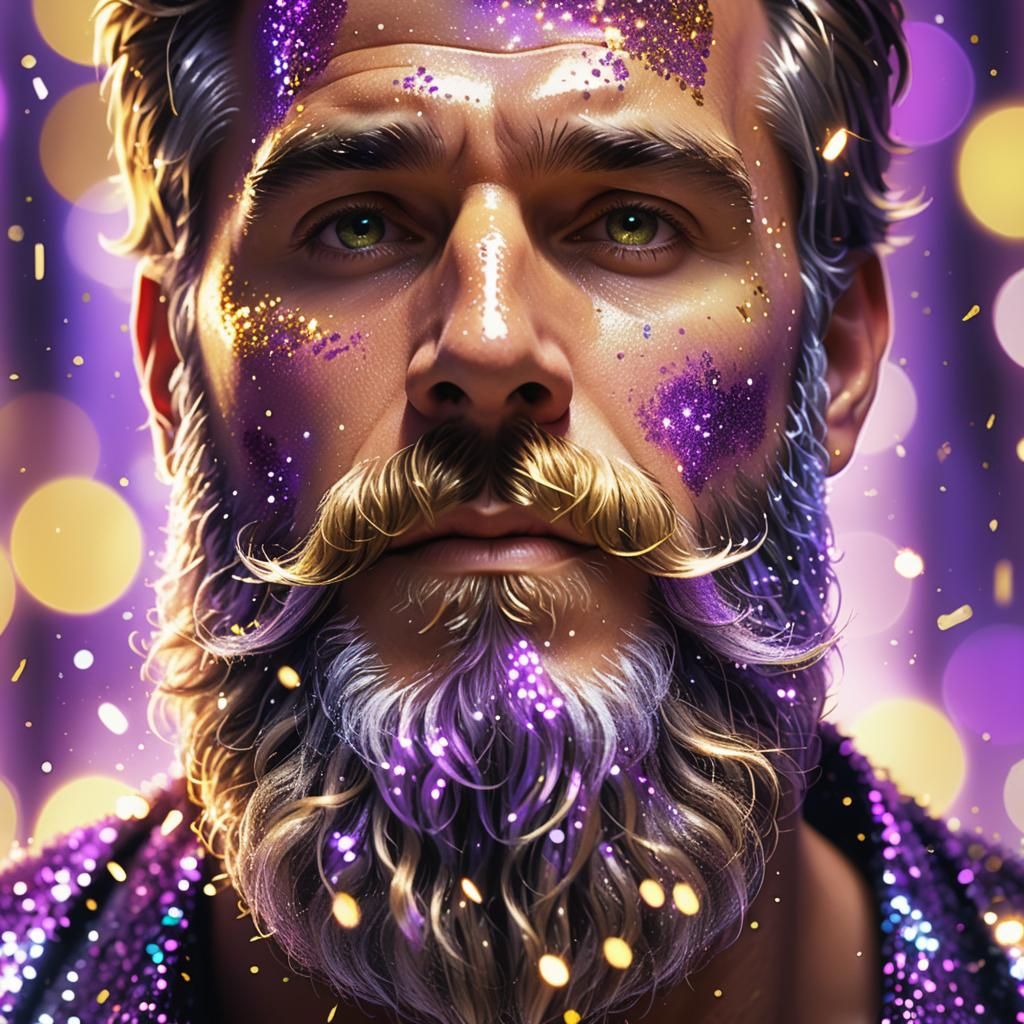 Man with Glittery Beard in Vibrant Digital Art