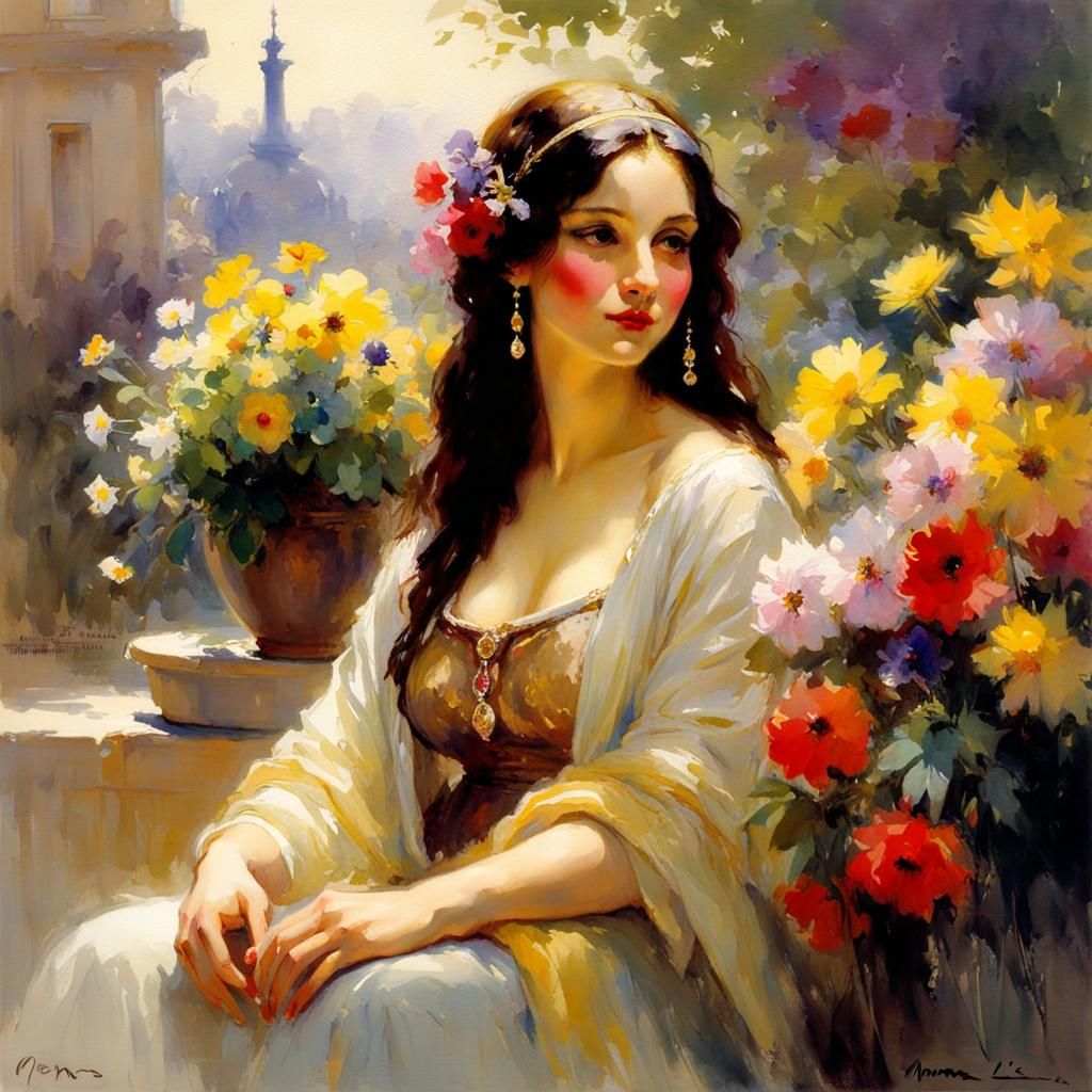 Classic Portrait in Post-Impressionism Watercolor Style