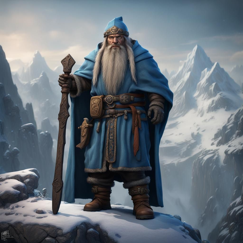 Ancient Dwarf Runemaster on Snowy Mountain