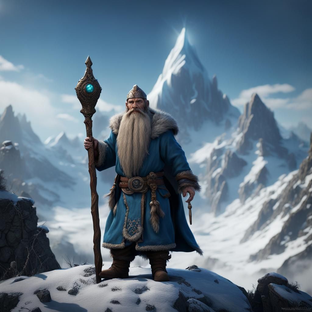 Enchanted Dwarf Rune Master on Snowy Mountain
