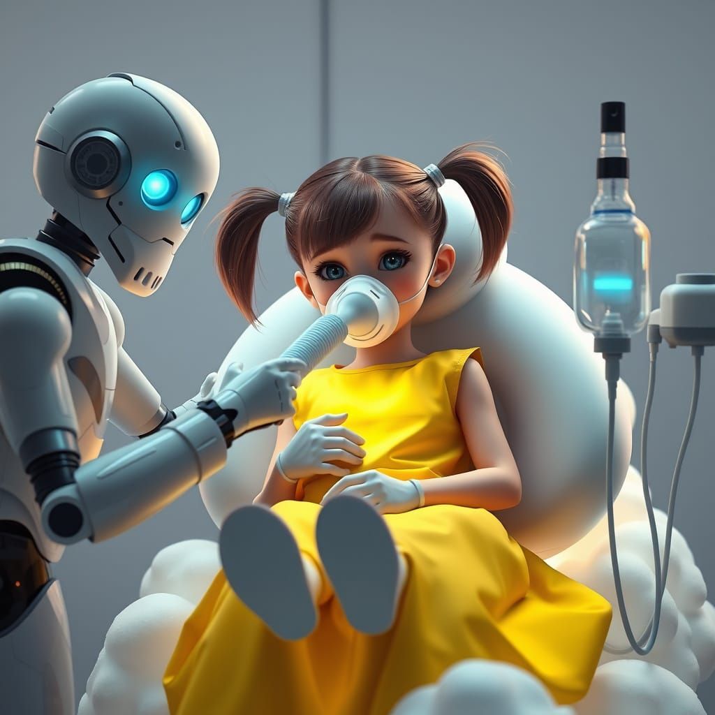 Nervous Young Girl in Cloud Dentist Chair