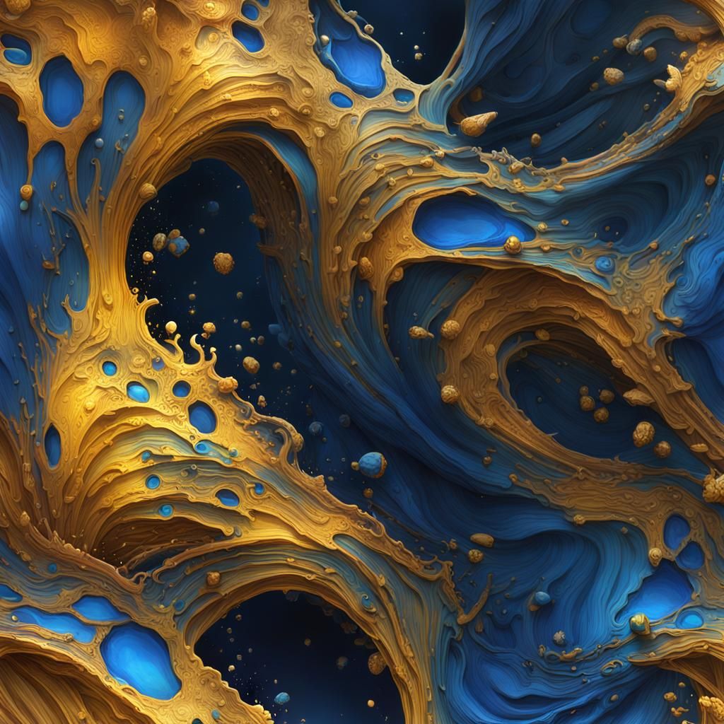 Laughing Kitten in Prussian Blue and Gold