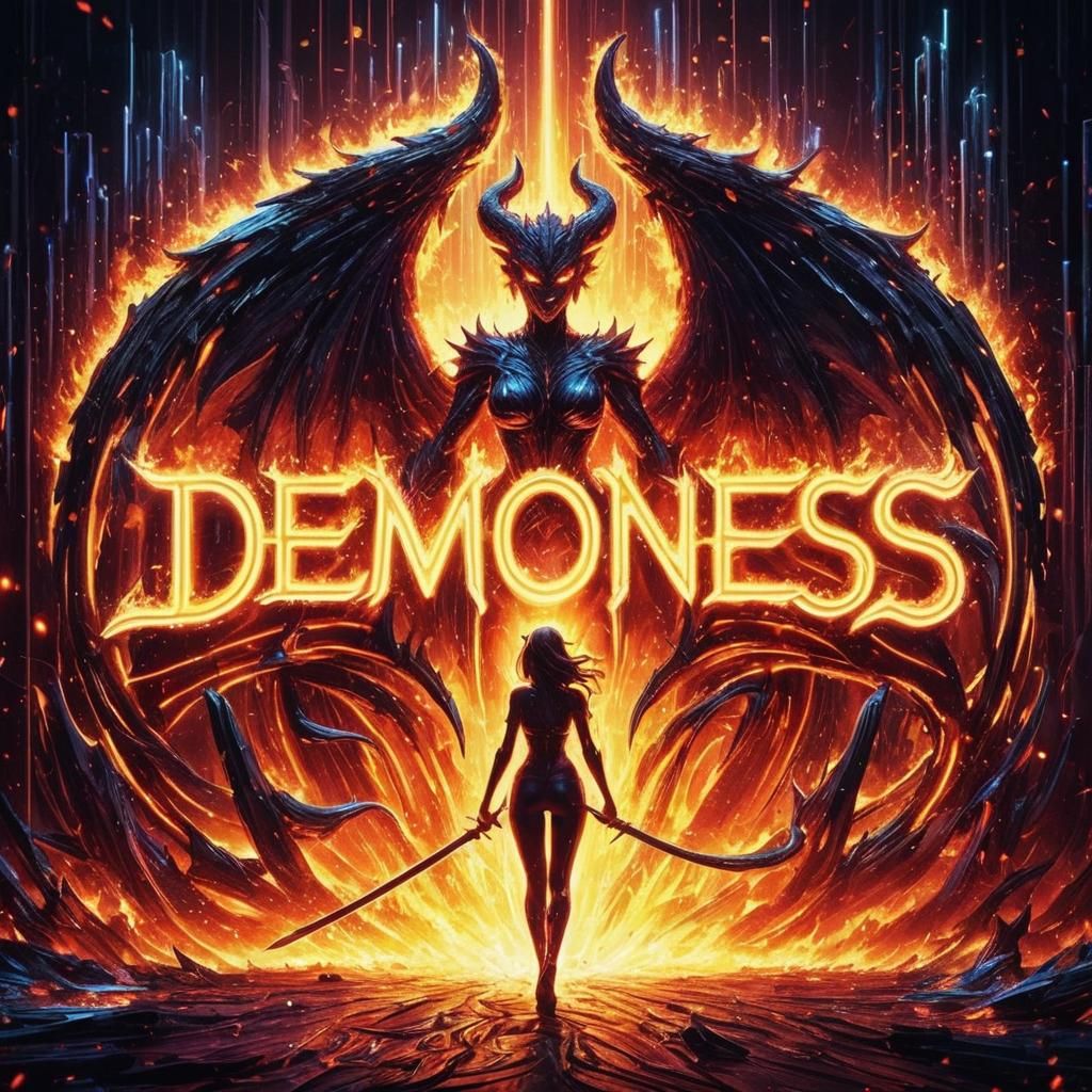 Infernal Neon Demoness in Synthwave Firestorm