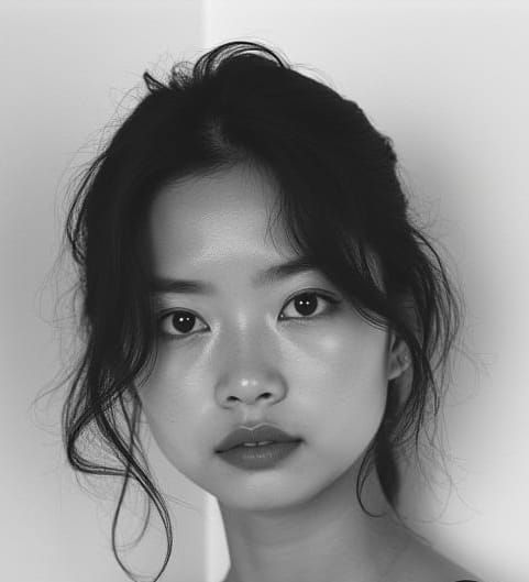 Elegant East Asian Woman in Black and White Portrait