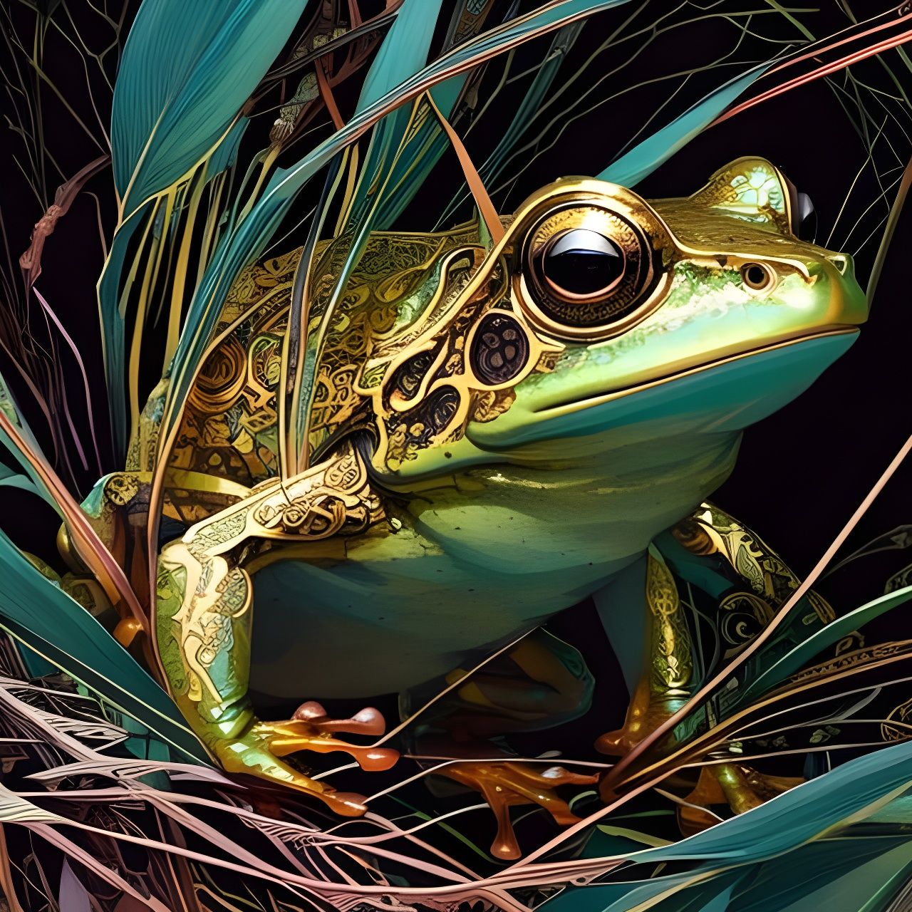 Detailed Frog Portrait with Luminous Colors