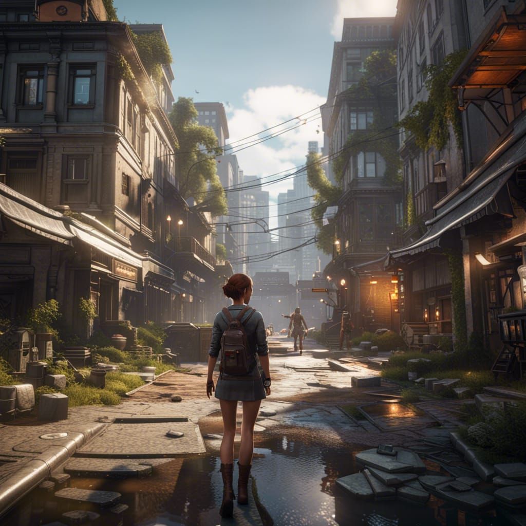 Cyberpunk Cityscape with Woman in 3D