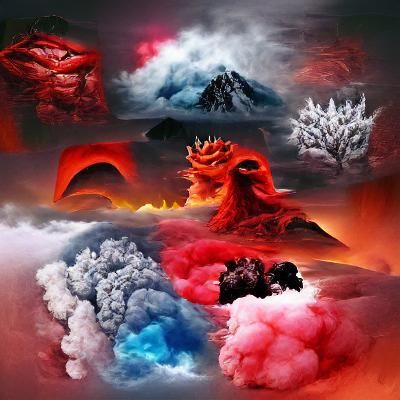 Red Dragon in Volcanic Fire and Ice Landscape