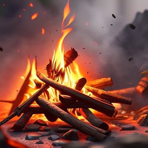 Intricate Campfire Illustration in Dreamy Realism