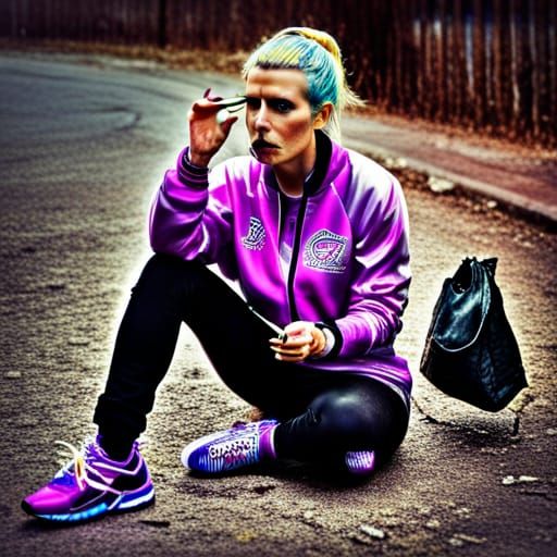 Girl in Tracksuit Smoking: Hyperrealistic 64 Megapixel Image