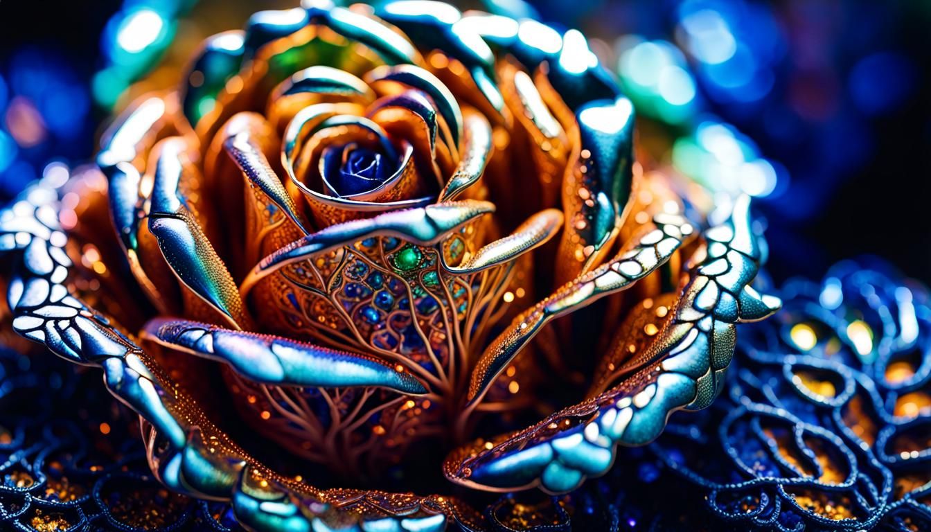 Iridescent Victorian Chrome Rose Close-Up