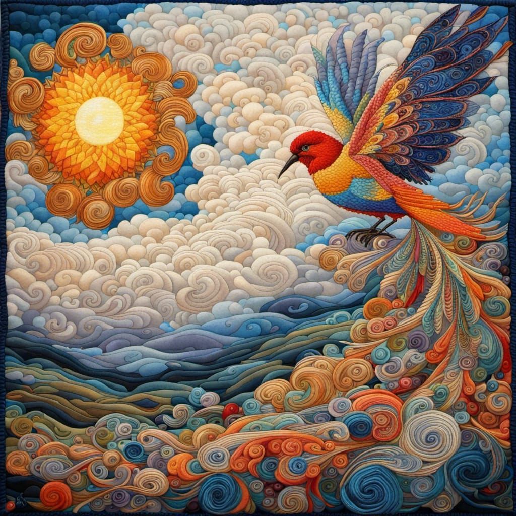 Soaring Bird in Swirling Clouds, Dreamlike Art