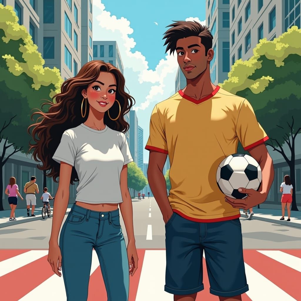 College Students on Crosswalk in Vibrant Digital Painting