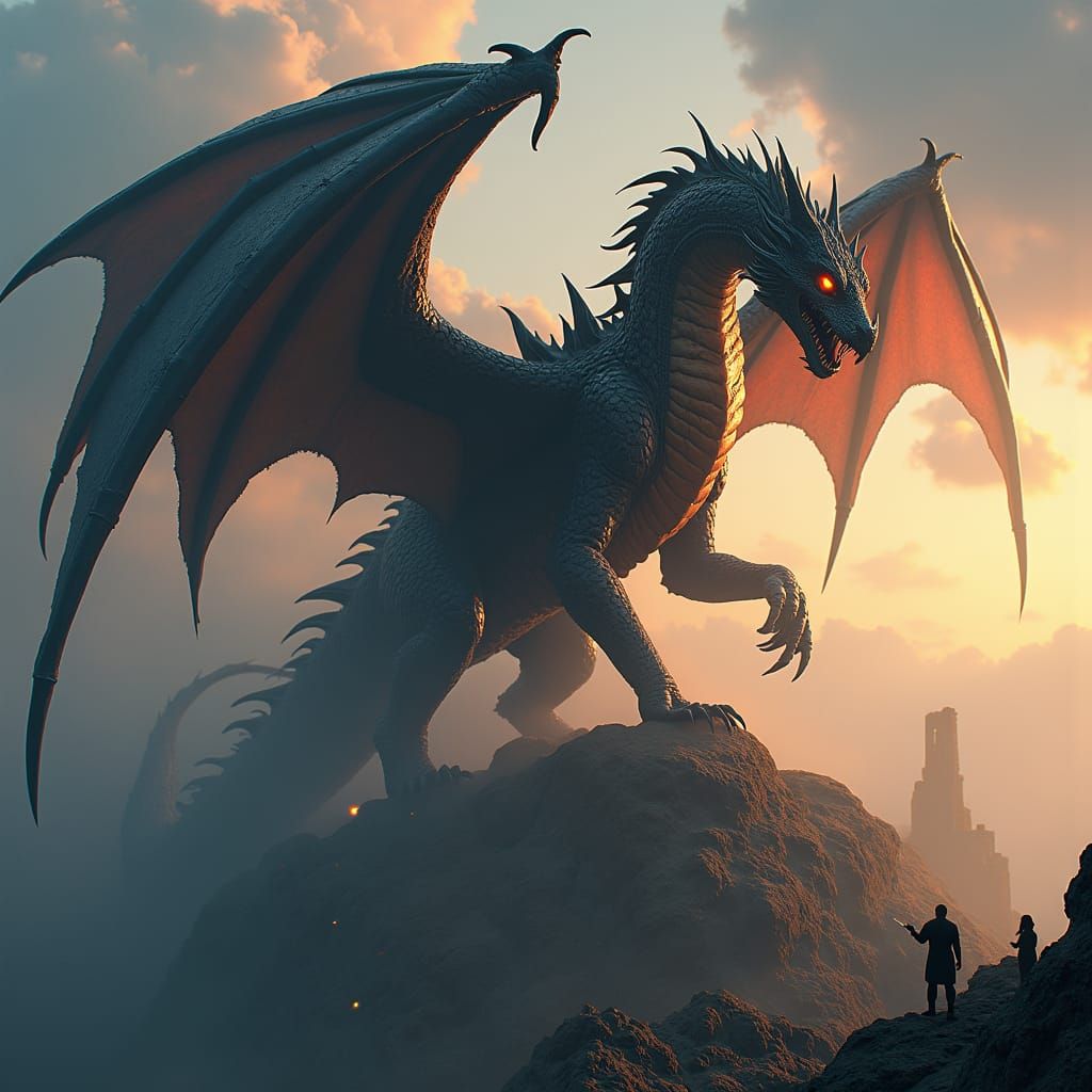 Majestic Dragon on Ancient Ruins in 8k