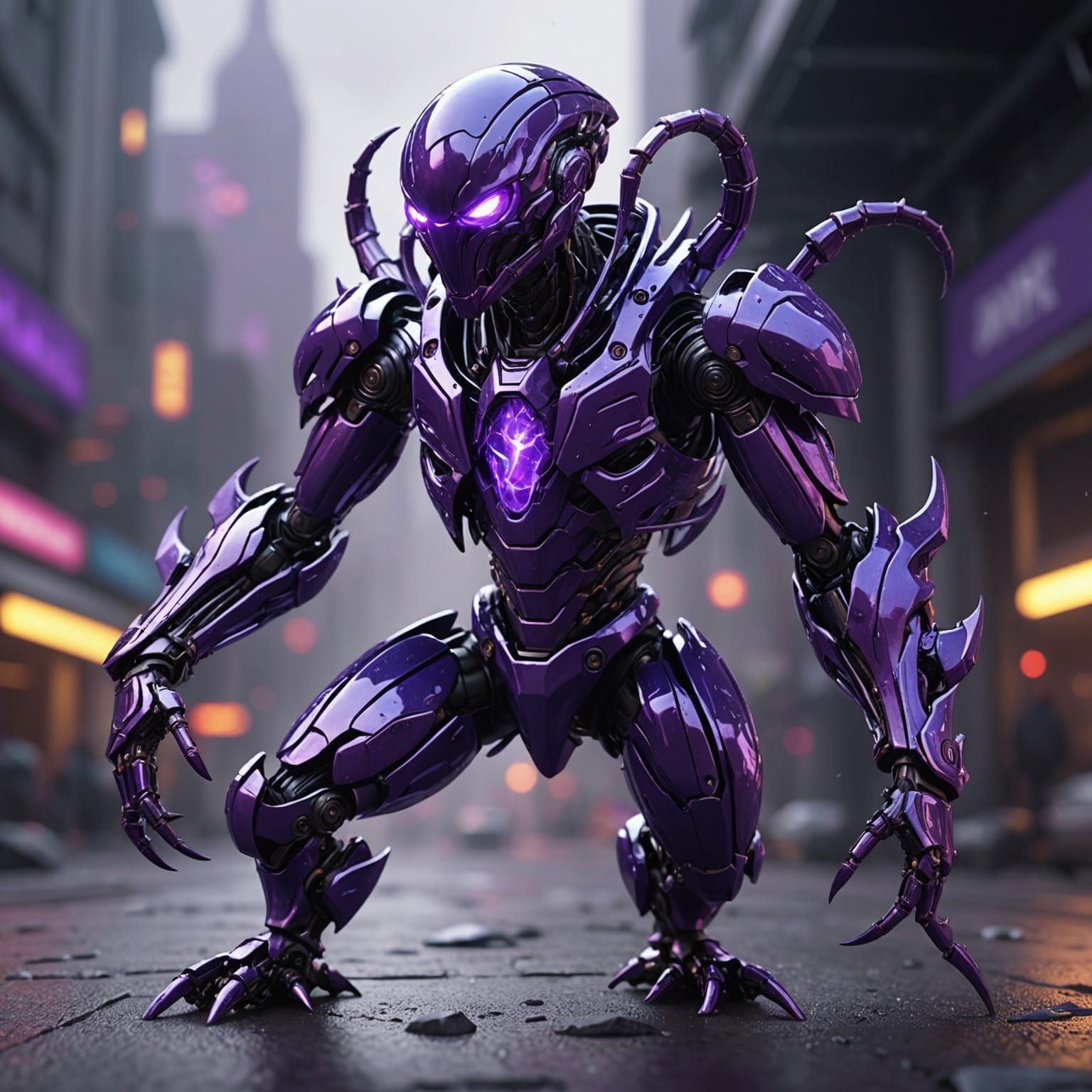 Futuristic Purple Scorpion Robot in Sci-Fi Style