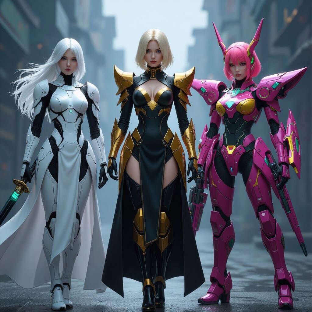 Android Warriors in Dramatic Futuristic Cityscape