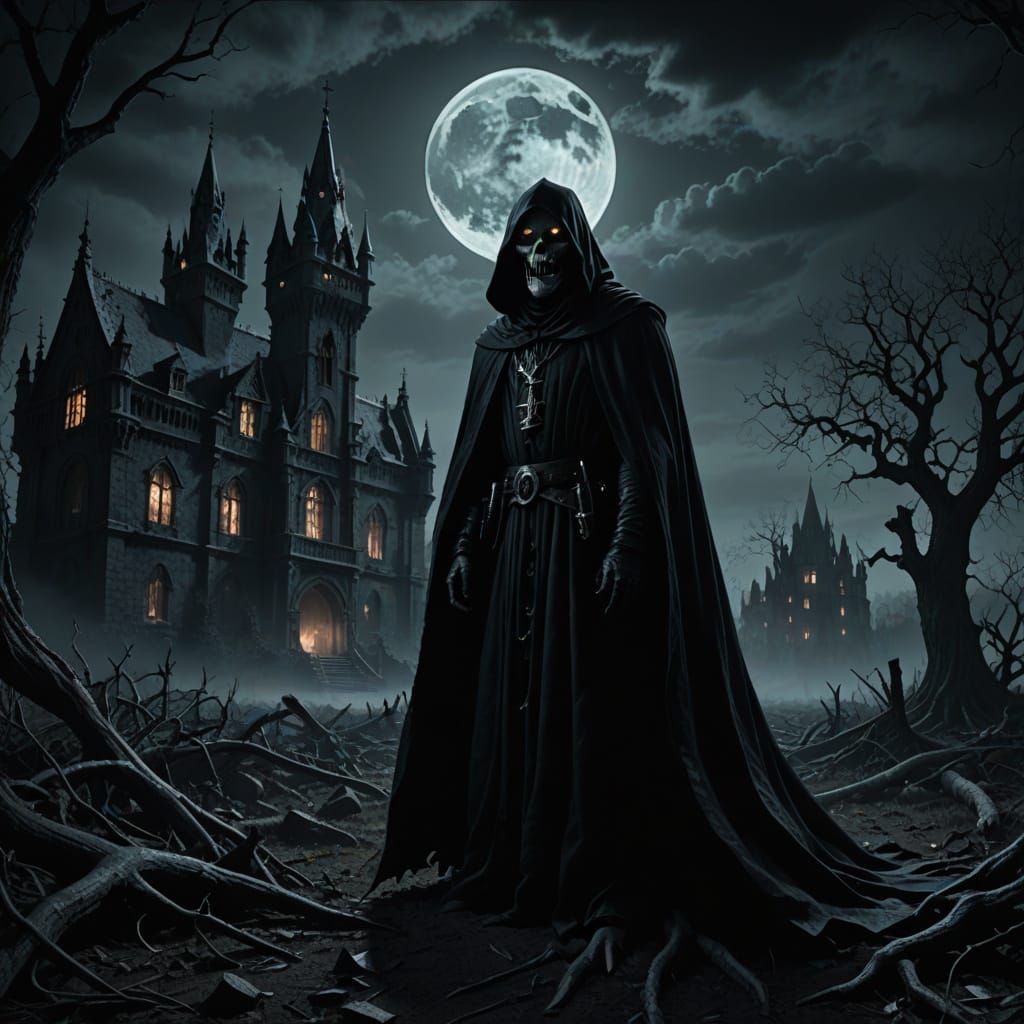 Gothic Demon Wraith in Haunted Landscape