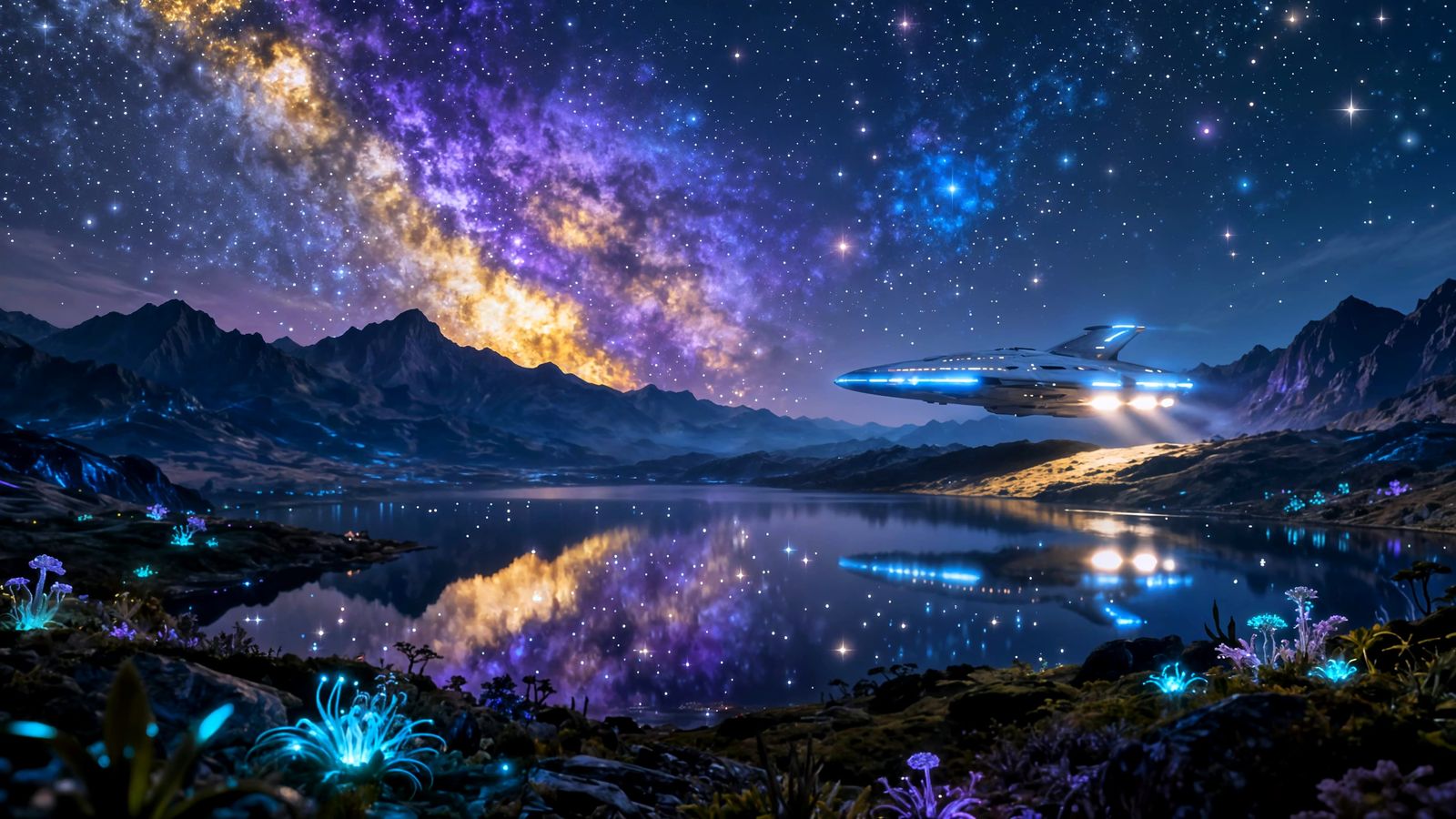 Cosmic Starscape Over Alien Mountains