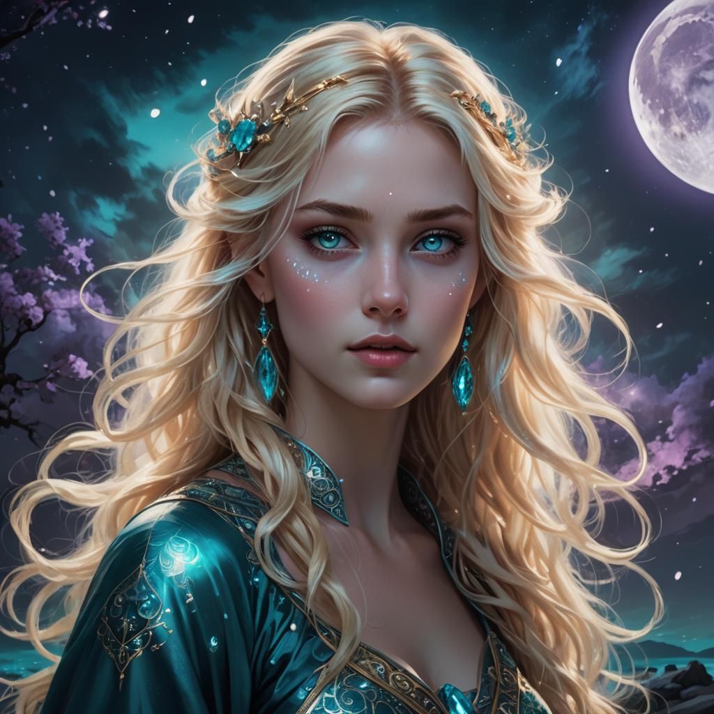 Ethereal Girl Walking in Moonlight: Fantasy Art