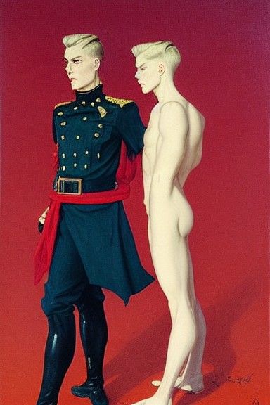 Androgynous Man in Military Uniform, Golden Age Illustration