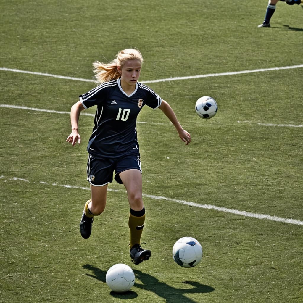 Girl Soccer Player Championship Goal: Hyperrealistic Close-U...