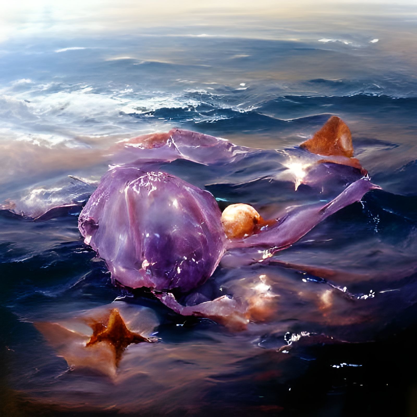 Purple Jellyfish Star in Oil Painting Style