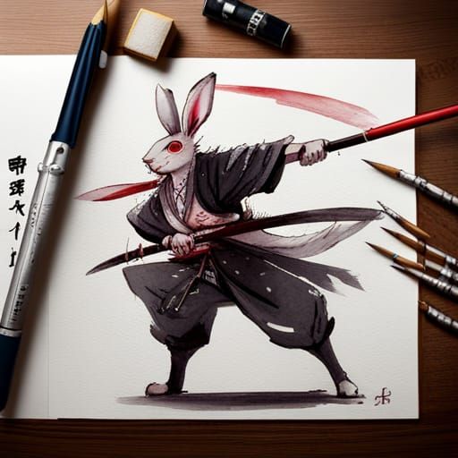Giant Anime Rabbit Samurai in Battle Pose