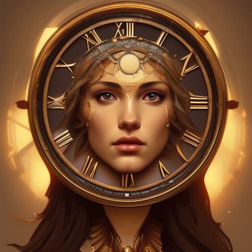 Grecian Goddess Clock in Hyperdetailed Digital Art