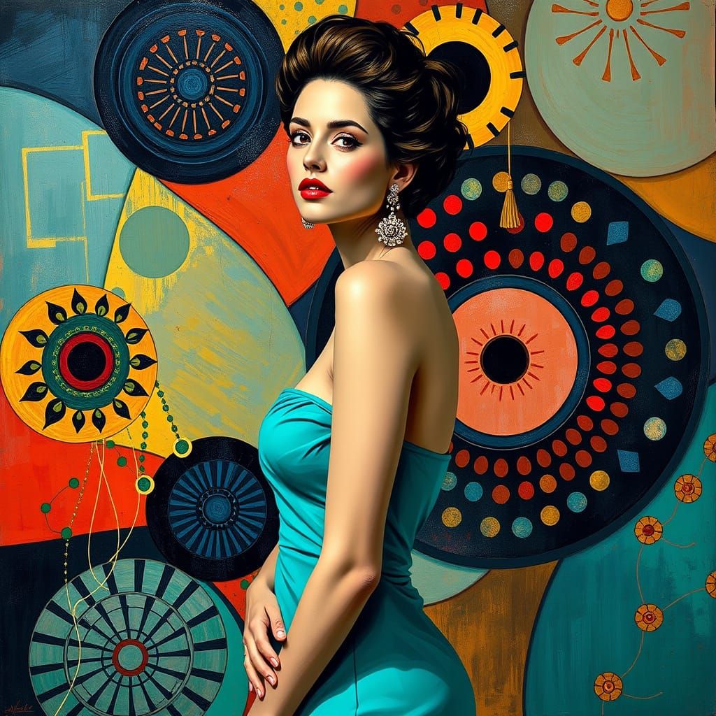 Elegant Woman in Turquoise Dress, Fauvist Style