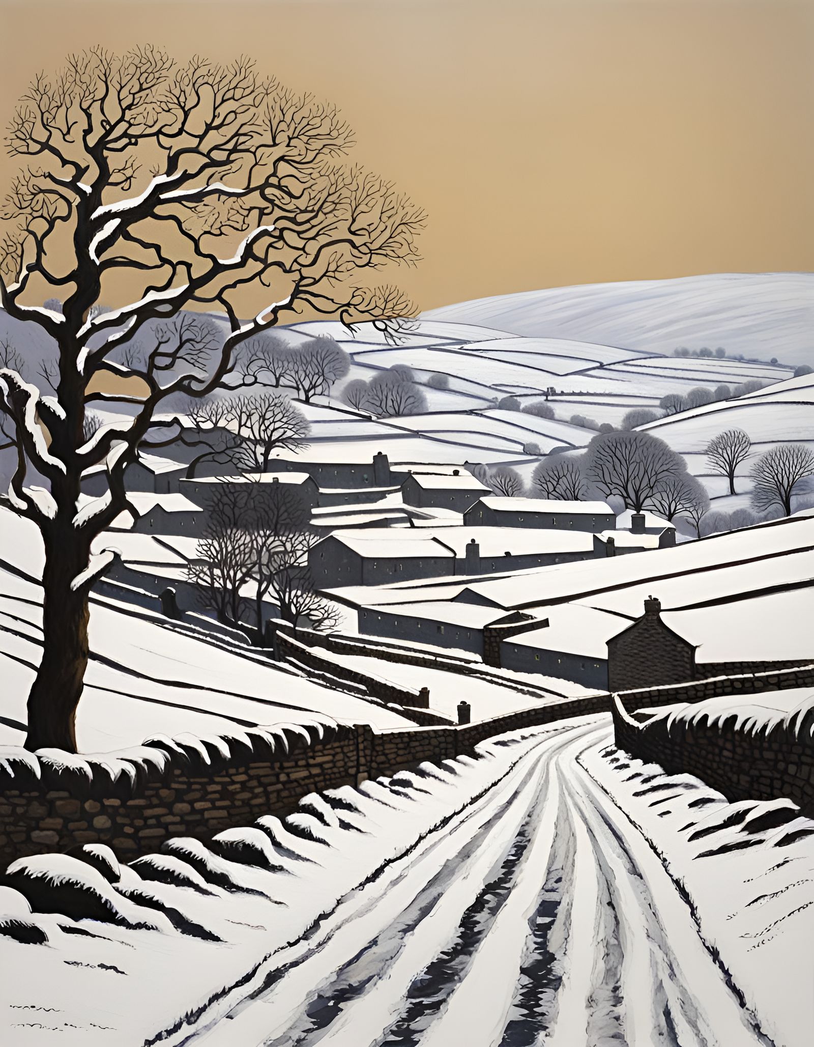 Monochrome Snow Scene in Yorkshire Dales