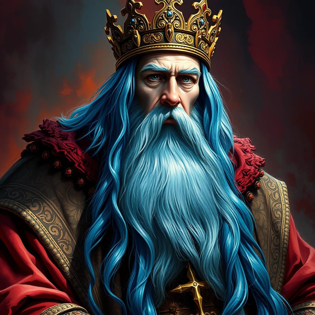 Majestic King Bluebeard in Hyperrealistic Style