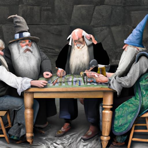 Wizards Playing Poker in Hyperrealism Style