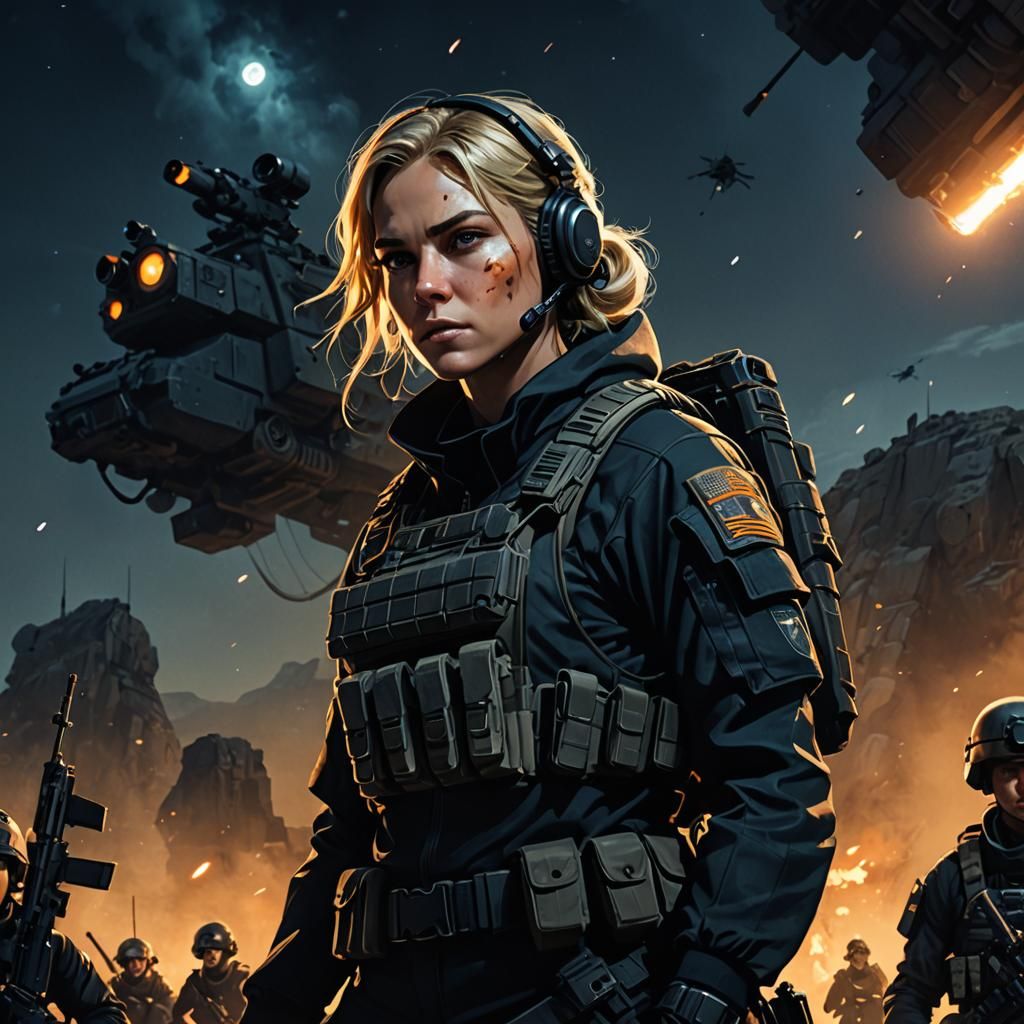 Sci-Fi Sniper Leads Squad in Gritty Digital Art