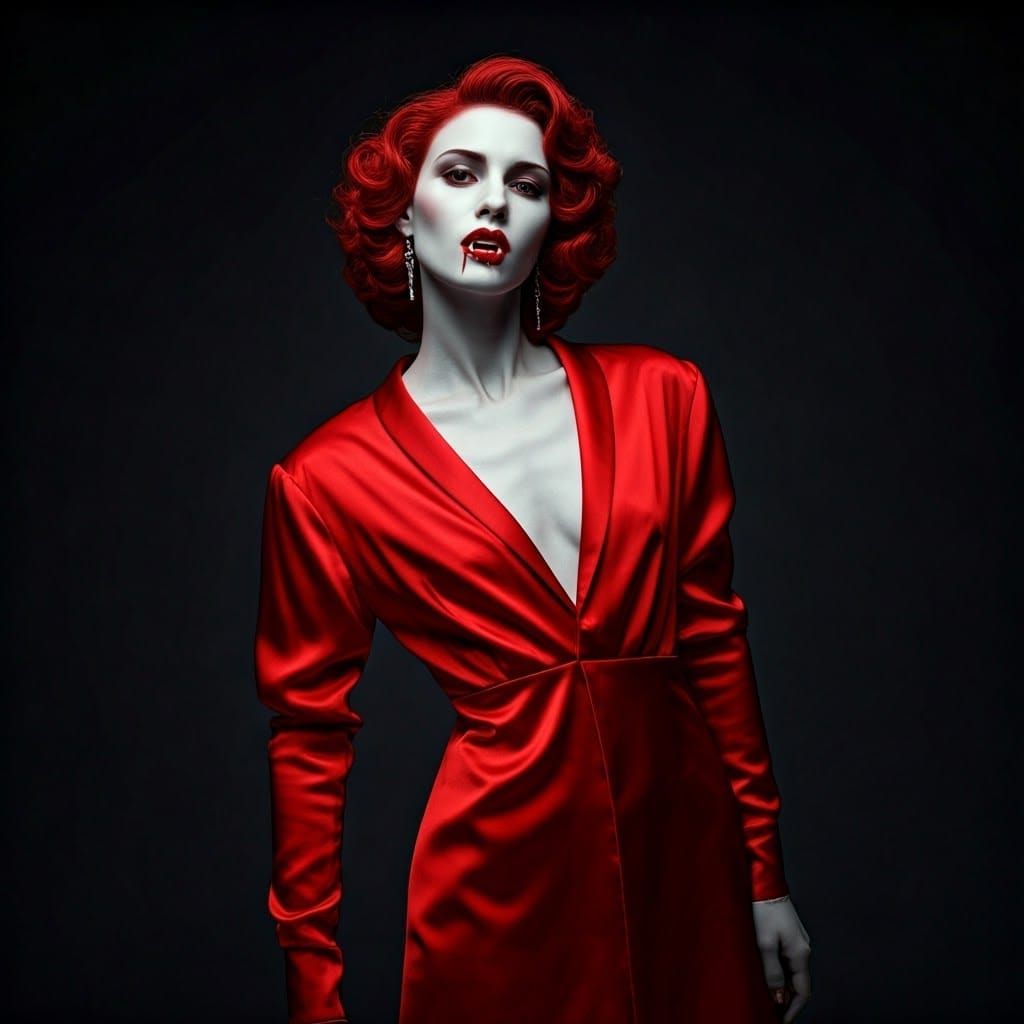 Elegant Modern Vampire in Luminous Red Attire