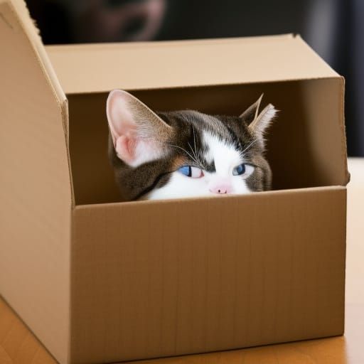 Cat in Cardboard Box Detailed Digital Painting