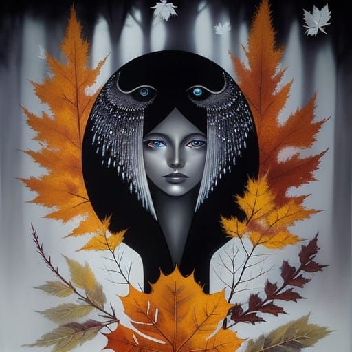 Melancholic Portrait of Woman with Big Eyes in Misty Forest