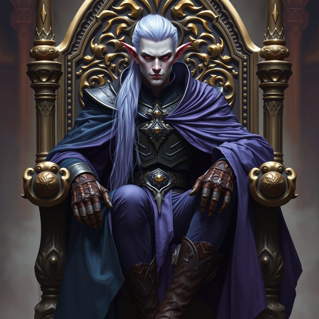Drow King on Throne in Hyperrealistic Style