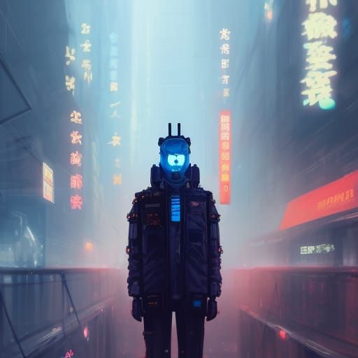 Cyberpunk Android Robot in Neo Tokyo Festival