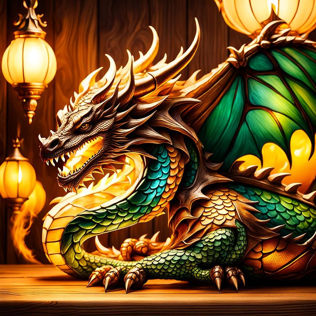 Dragon Lamp with Scales and Flames: Fantasy Art